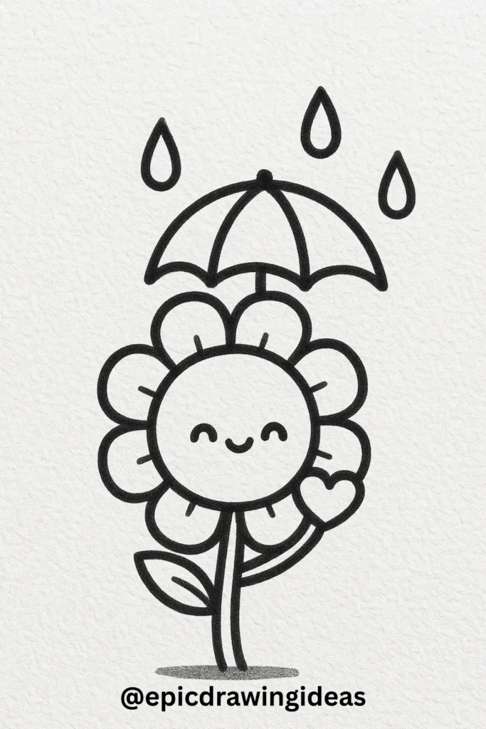 Flower Holding an Umbrella in the Rain