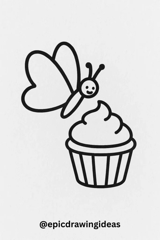 Butterfly Hovering Over a Cupcake