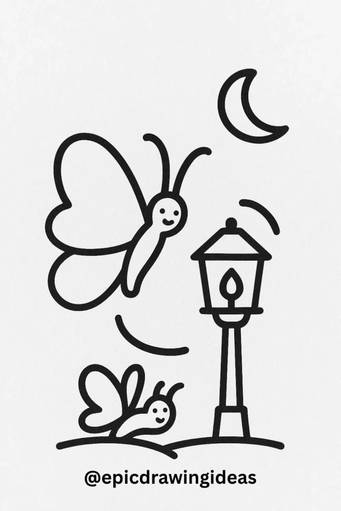 Butterfly Flying Around a Lamp Post