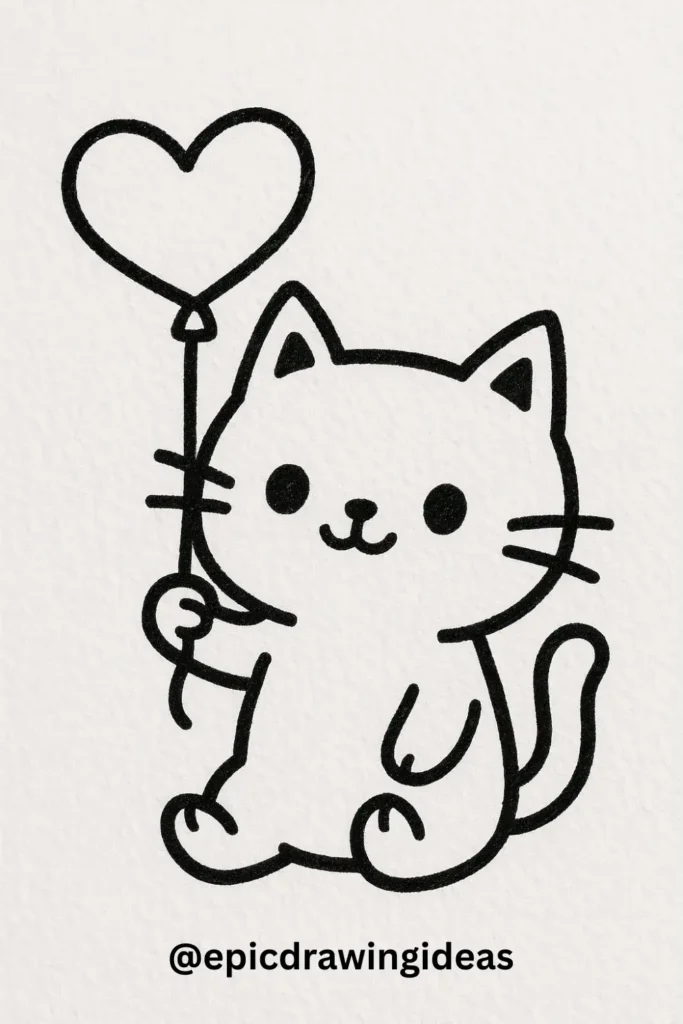 Cat with Heart Balloon