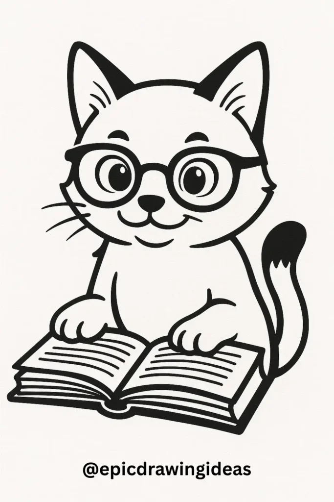 Cat Wearing Glasses and Reading a Book