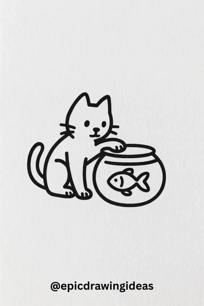 Cat Pawing at a Goldfish Bowl