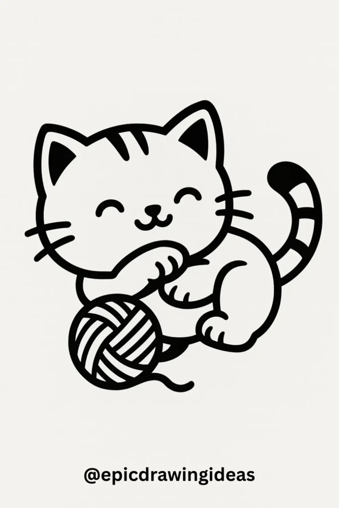 Playful Cat with Yarn Ball