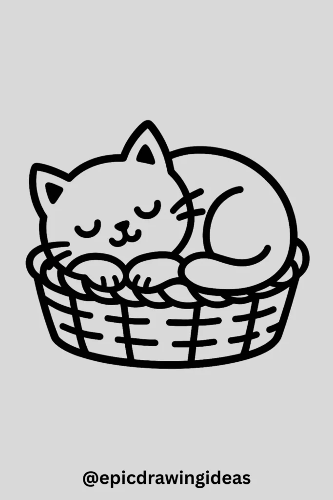 Cat Sleeping in a Basket