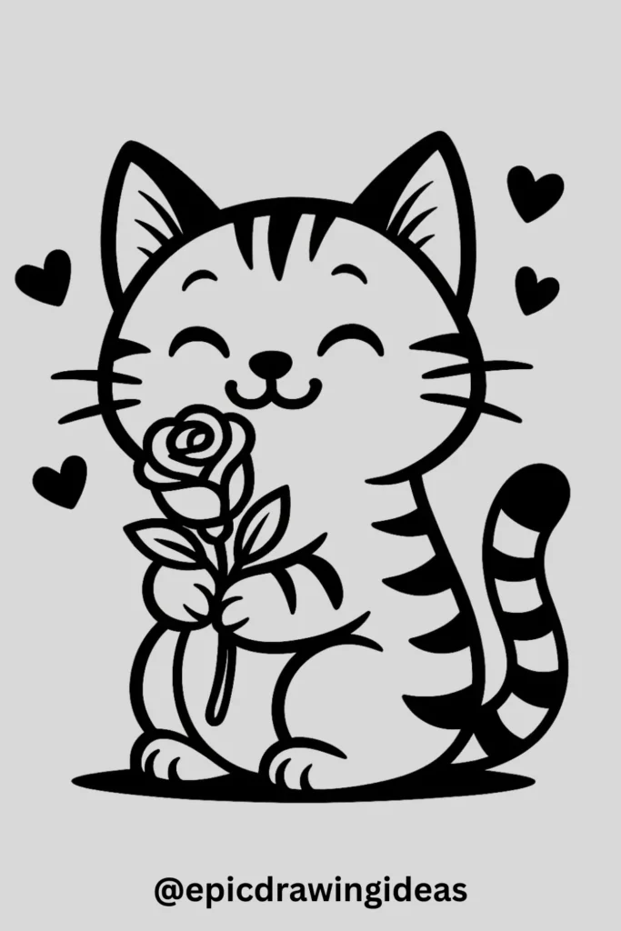 Cat Holding a Rose