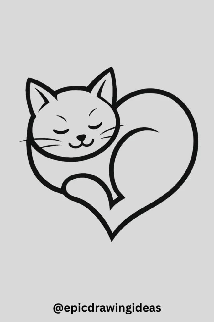 Cat Curled into a Heart Shape