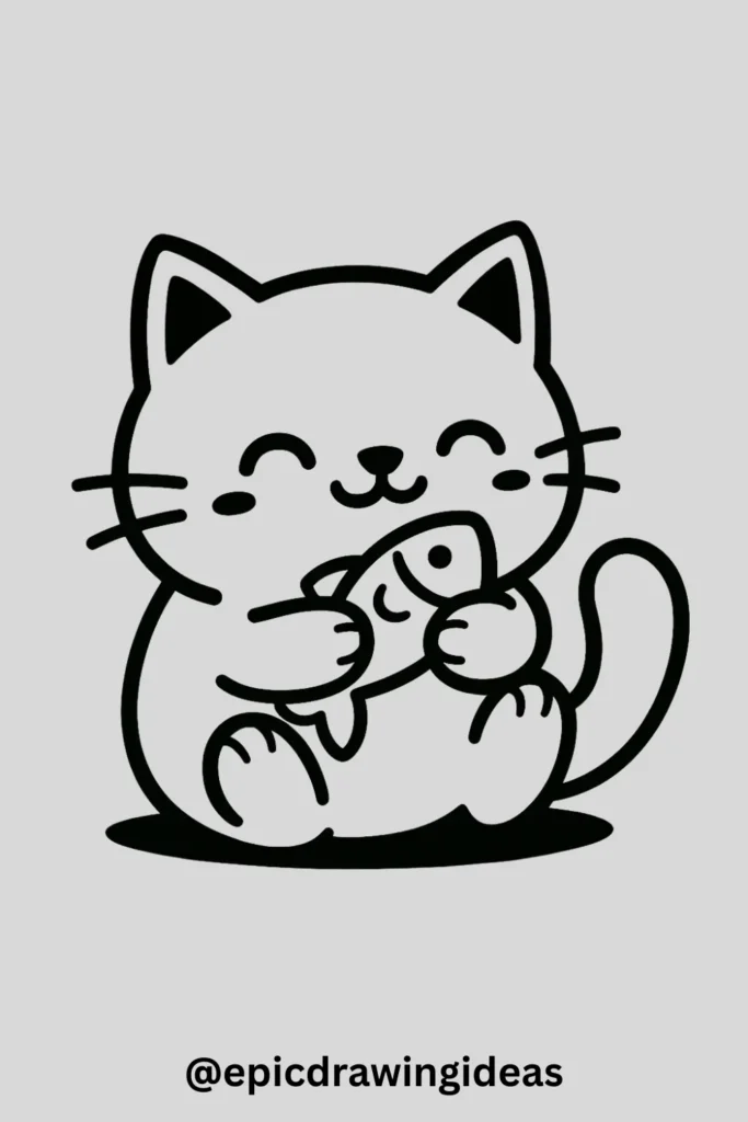 Happy Cat Holding a Fish