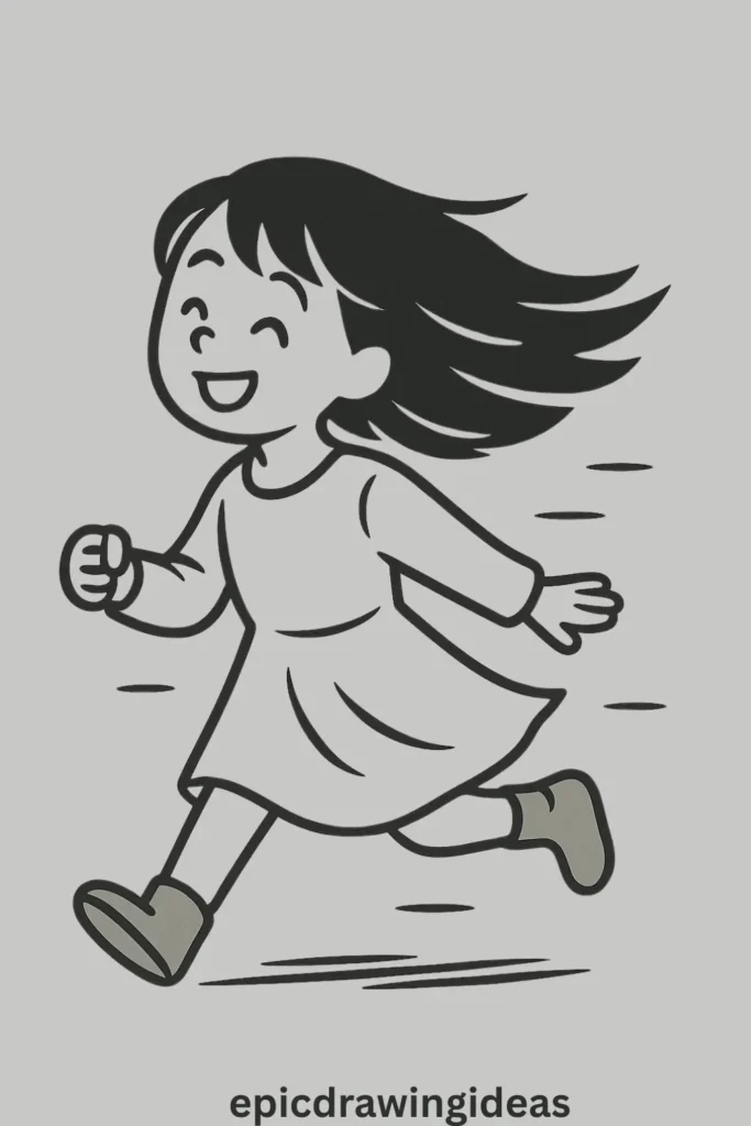 31 Lively Girl Drawing Ideas You’ll Fall in Love With 12 Girl Running in the Wind