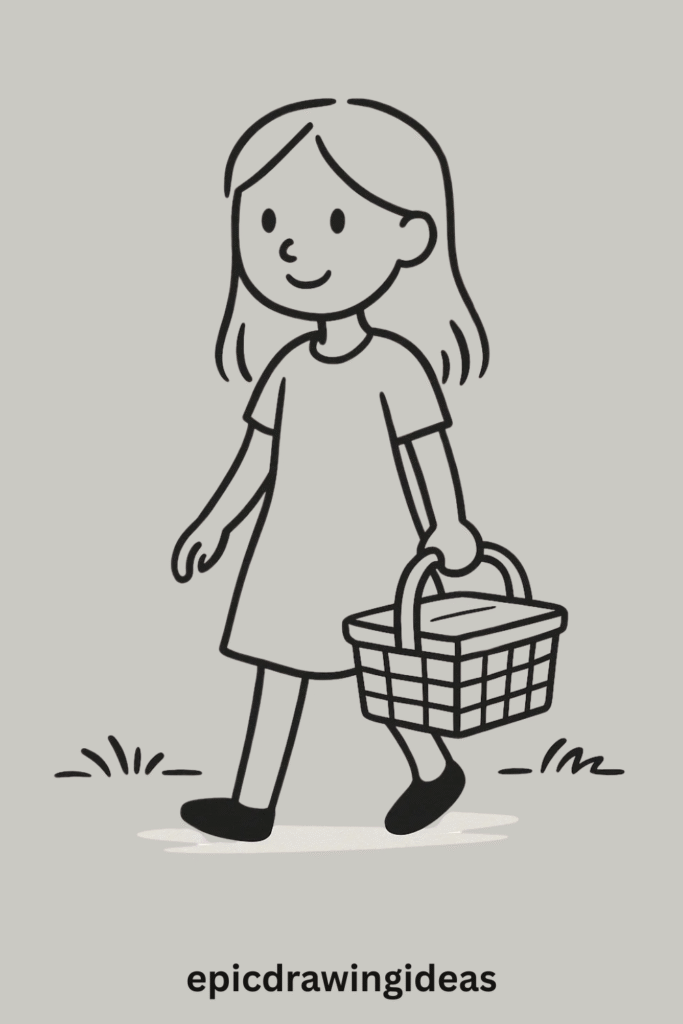 31 Lively Girl Drawing Ideas You’ll Fall in Love With 15 Girl with a Picnic Basket