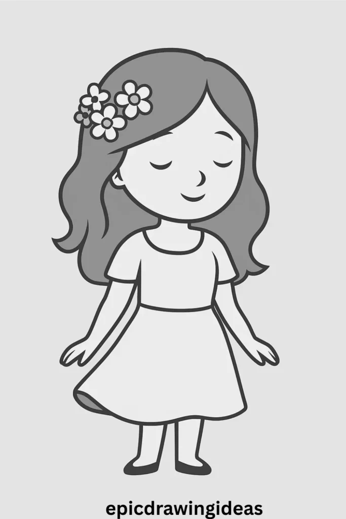 31 Lively Girl Drawing Ideas You’ll Fall in Love With 5 Girl in a Simple Dress with Flowers in Her Hair