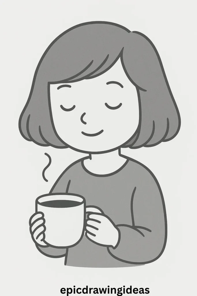 31 Lively Girl Drawing Ideas You’ll Fall in Love With 6 Girl with a Cup of Coffee