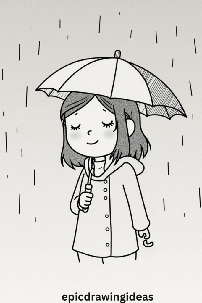 31 Lively Girl Drawing Ideas You’ll Fall in Love With 7 Girl with an Umbrella on a Rainy Day
