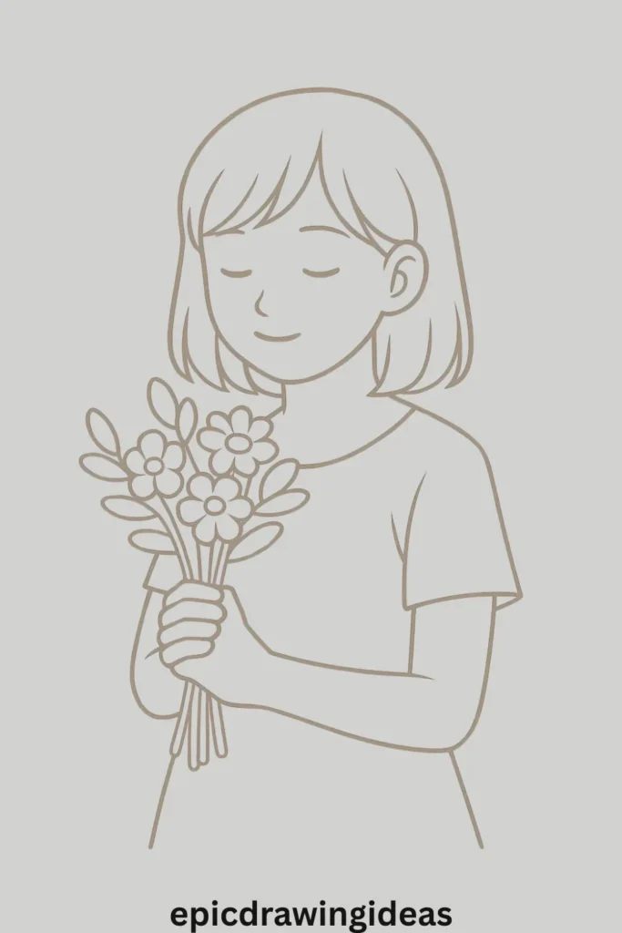 31 Lively Girl Drawing Ideas You’ll Fall in Love With 20 Girl with a Flower Bouquet