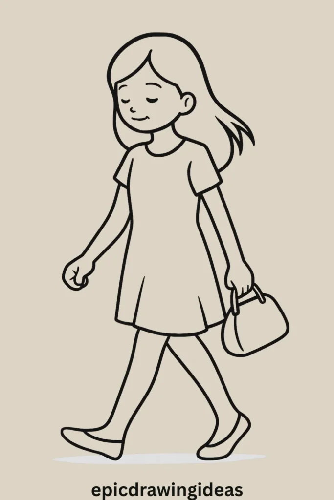 31 Lively Girl Drawing Ideas You’ll Fall in Love With 30 Girl Walking with a Bag