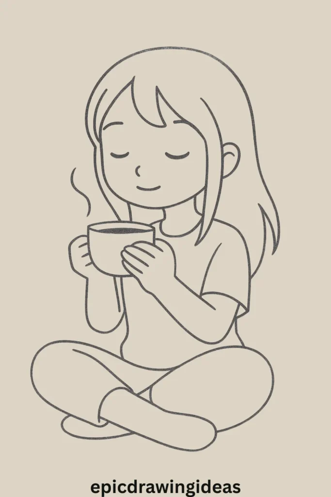 31 Lively Girl Drawing Ideas You’ll Fall in Love With 24 Girl Sitting with a Cup of Tea