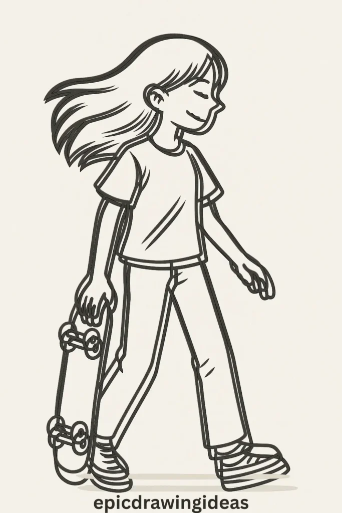 31 Lively Girl Drawing Ideas You’ll Fall in Love With 22 Girl with a Skateboard