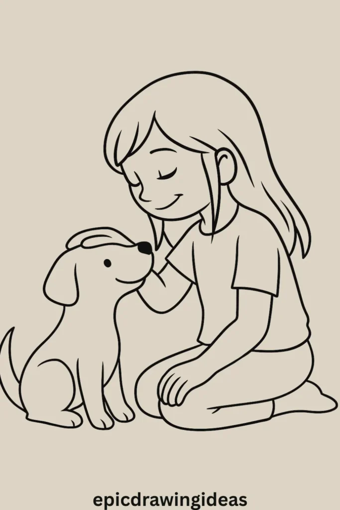 31 Lively Girl Drawing Ideas You’ll Fall in Love With 25 Girl with a Pet Dog