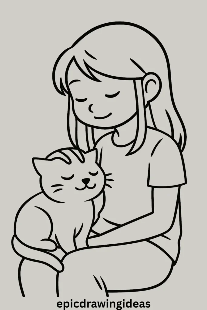 31 Lively Girl Drawing Ideas You’ll Fall in Love With 16 Girl with a Pet