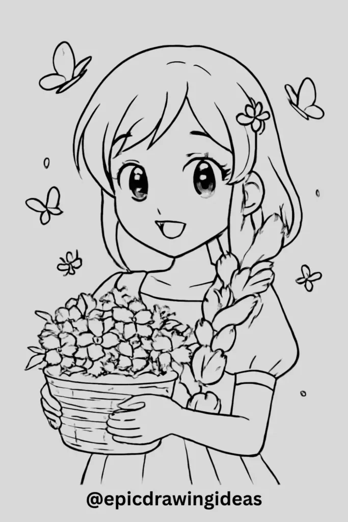 Girl With A Basket Of Flowers