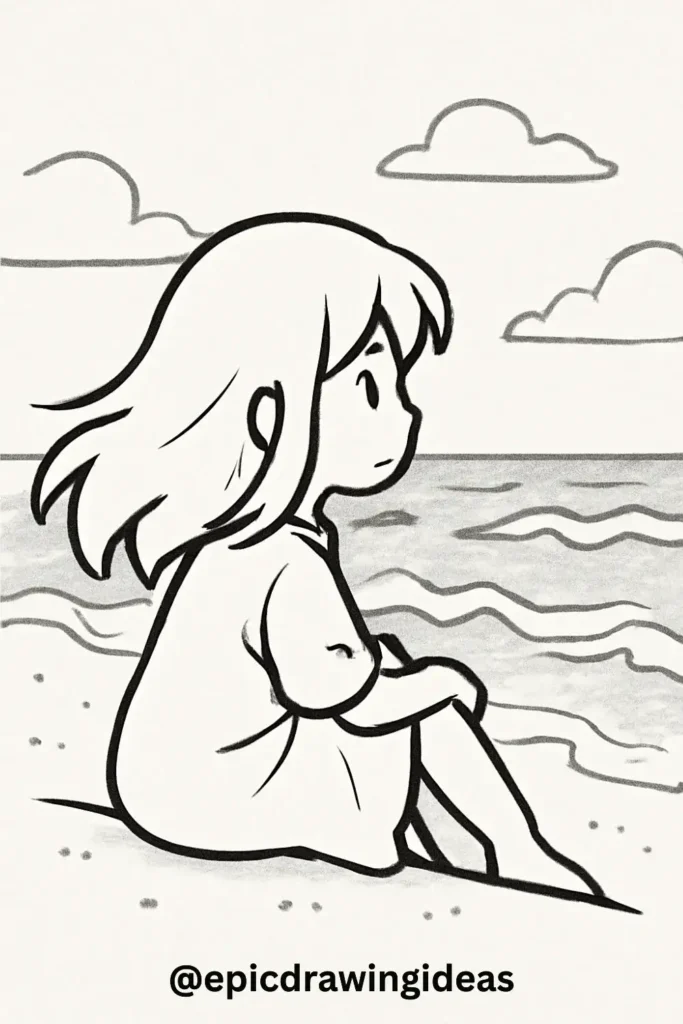A Peaceful Scene of a Girl by the Ocean
