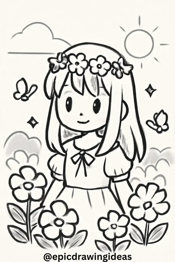 Girl in a Whimsical Garden