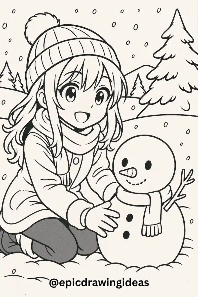 Girl Making a Snowman