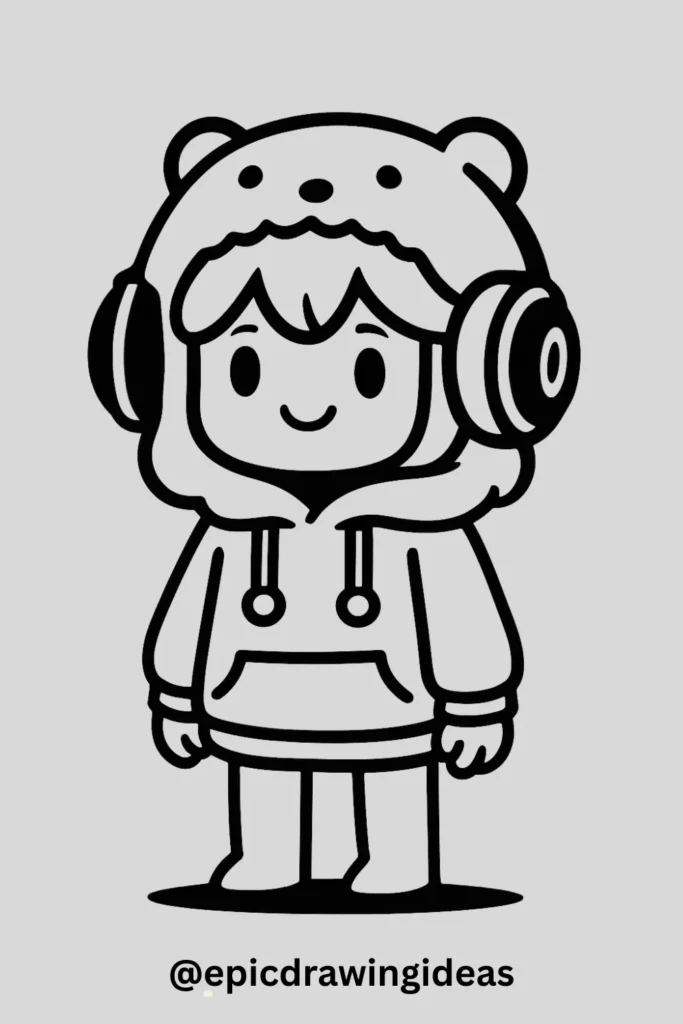 Cute Character in Hoodie with Headphones