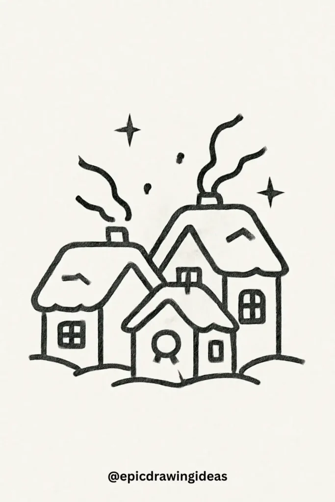 40 Easy Christmas Drawing Ideas for the Holiday Season 13 Christmas Village
