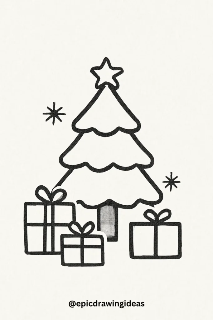 40 Easy Christmas Drawing Ideas for the Holiday Season 3 Christmas Tree with Gifts