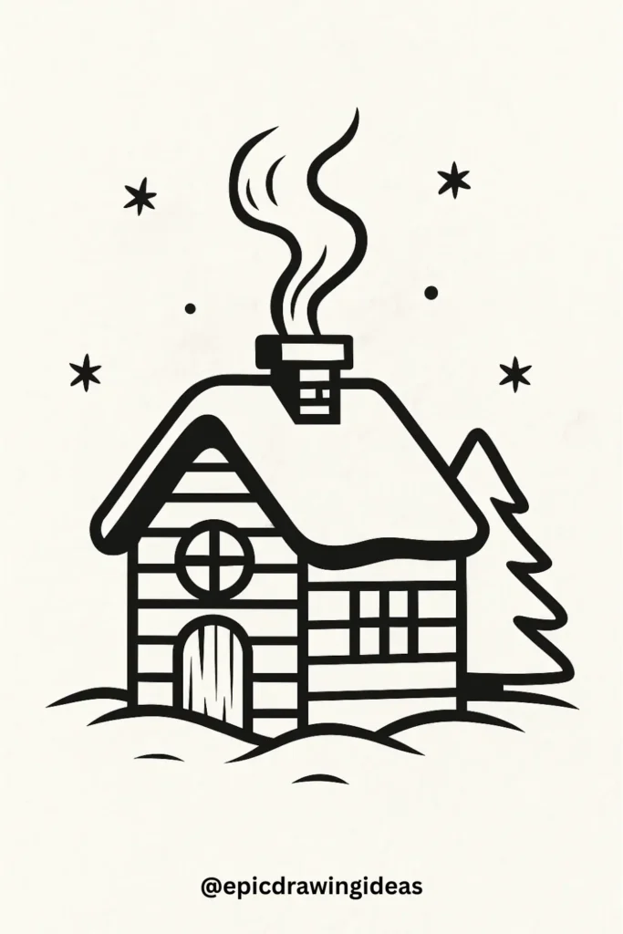 40 Easy Christmas Drawing Ideas for the Holiday Season 27 Winter Cabin