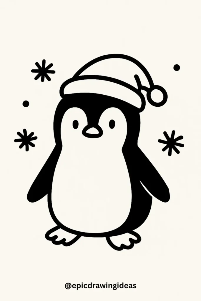40 Easy Christmas Drawing Ideas for the Holiday Season 35 Penguin in Santa Hat