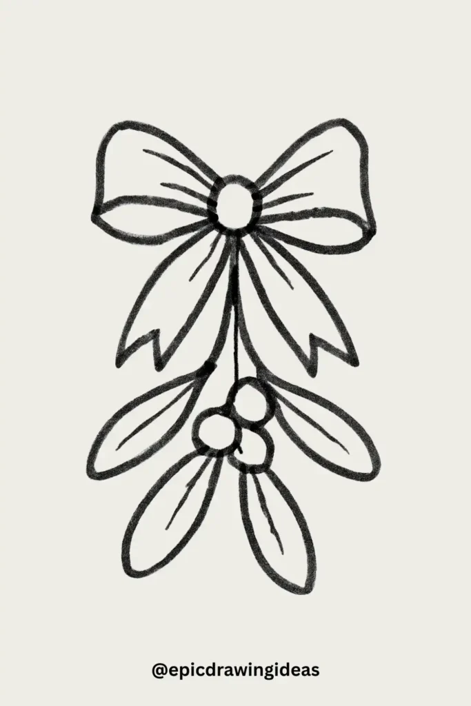 40 Easy Christmas Drawing Ideas for the Holiday Season 38 Mistletoe with a Bow