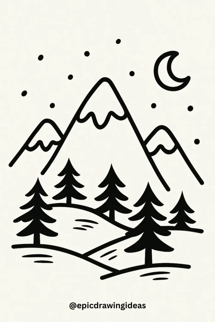 40 Easy Christmas Drawing Ideas for the Holiday Season 40 Snowy Mountain Scene
