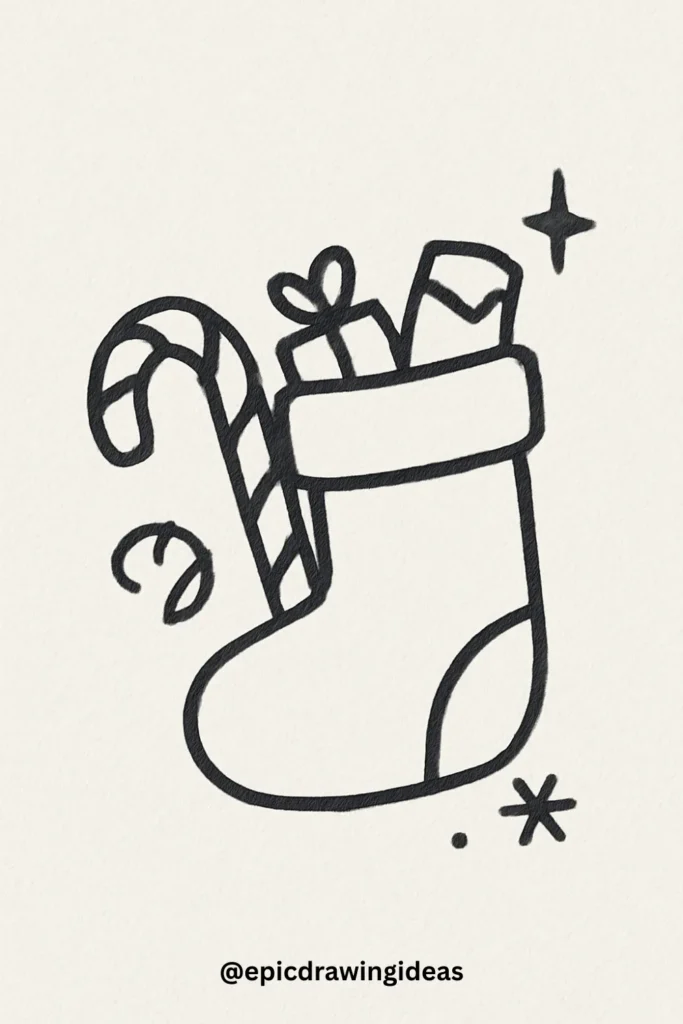 40 Easy Christmas Drawing Ideas for the Holiday Season 7 Candy Cane and Stocking Combo