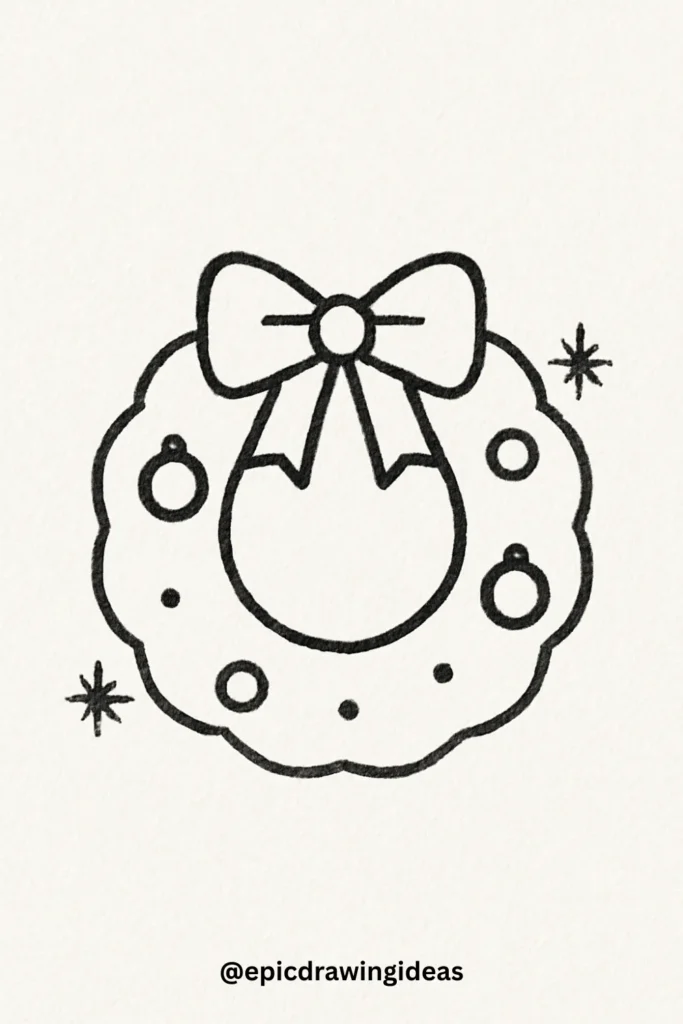 40 Easy Christmas Drawing Ideas for the Holiday Season 8 Christmas Wreath
