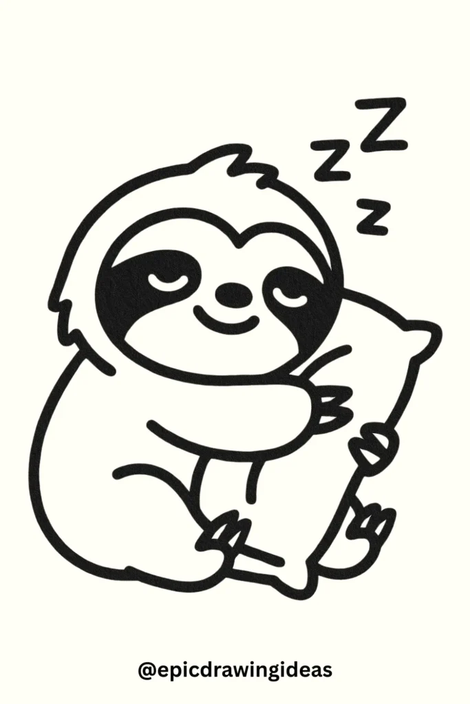 Sleepy Sloth Hugging a Pillow