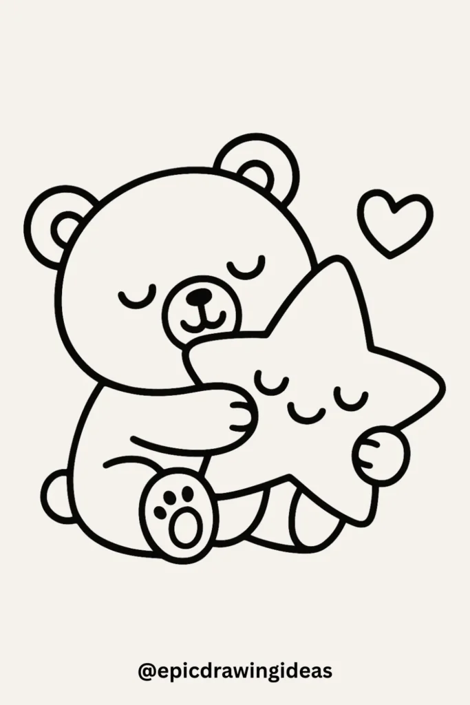 Bear Hugging a Star Pillow