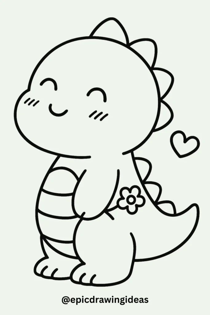 Shy Dinosaur with a Flower