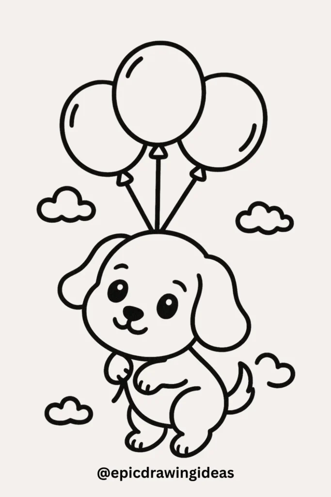 30 Cute Dog Drawing Ideas You’ll Love 12 Balloon-Floating Pup