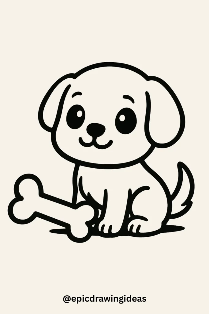 30 Cute Dog Drawing Ideas You’ll Love 14 Puppy and the Giant Bone