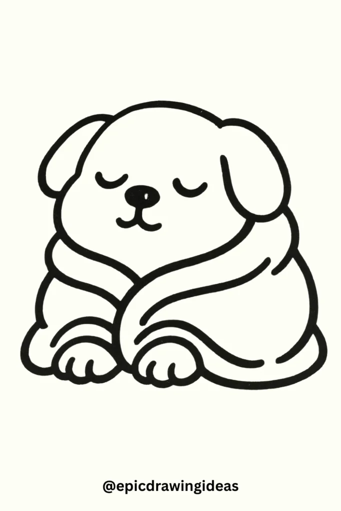 30 Cute Dog Drawing Ideas You’ll Love 15 Sleepy Pup in a Blanket
