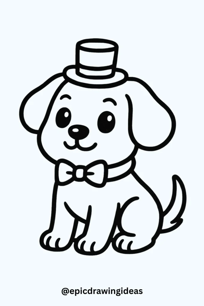 30 Cute Dog Drawing Ideas You’ll Love 16 Fancy Dog with Hat and Bowtie