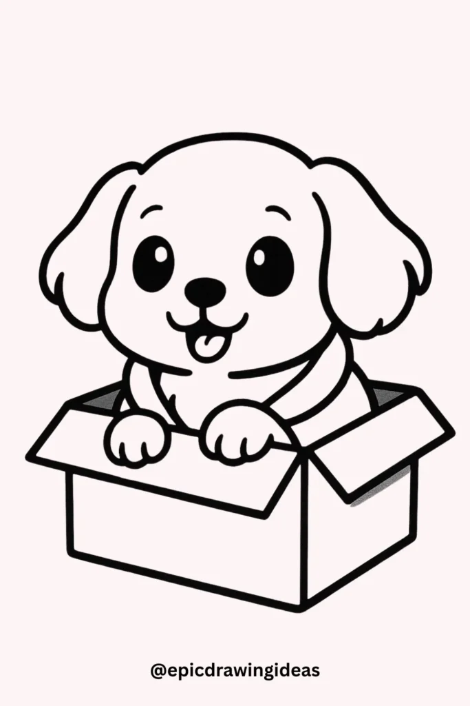 30 Cute Dog Drawing Ideas You’ll Love 19 Dog in a Cardboard Box