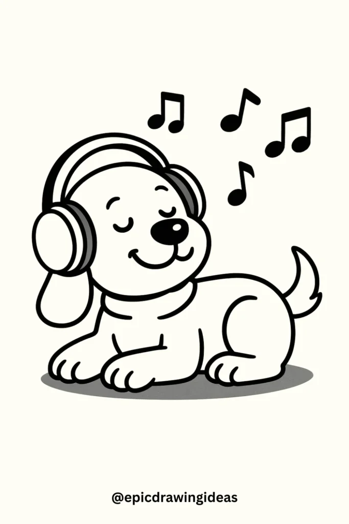 30 Cute Dog Drawing Ideas You’ll Love 21 Dog with Headphones