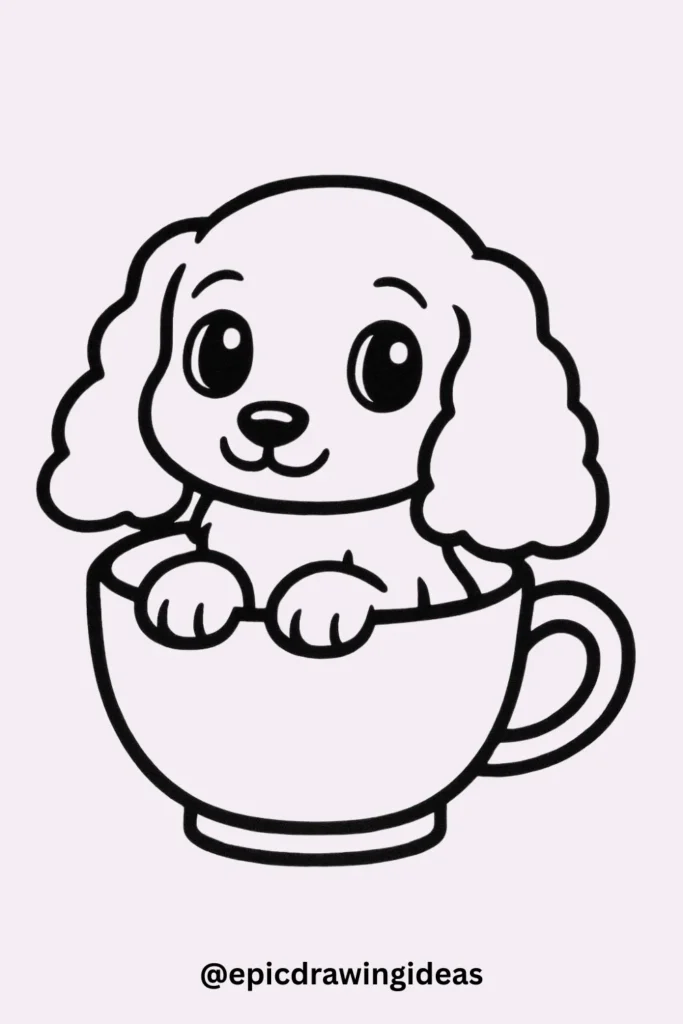 30 Cute Dog Drawing Ideas You’ll Love 3 Puppy in a Teacup