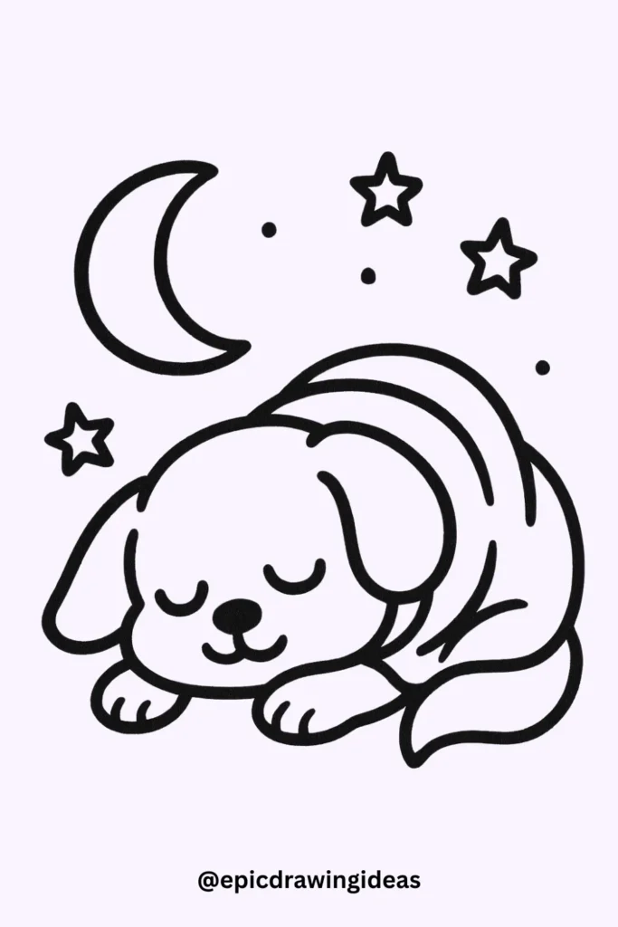 30 Cute Dog Drawing Ideas You’ll Love 30 Sleepy Dog with Moon and Stars