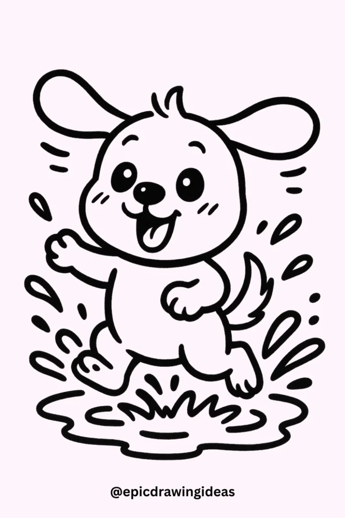30 Cute Dog Drawing Ideas You’ll Love 31 Dog Splashing in a Puddle