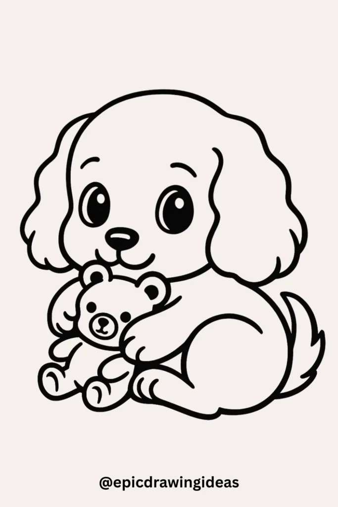 30 Cute Dog Drawing Ideas You’ll Love 4 Sleeping Dog with a Teddy