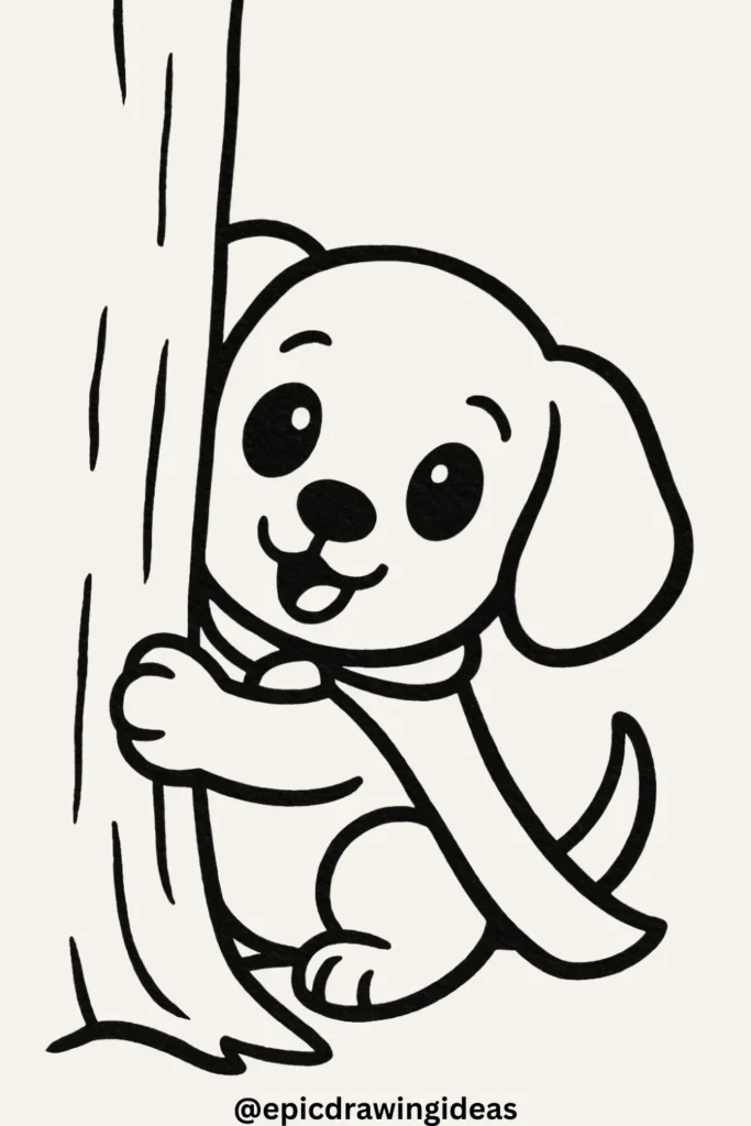 30 Cute Dog Drawing Ideas You’ll Love 32 Puppy Playing Hide and Seek Behind Tree