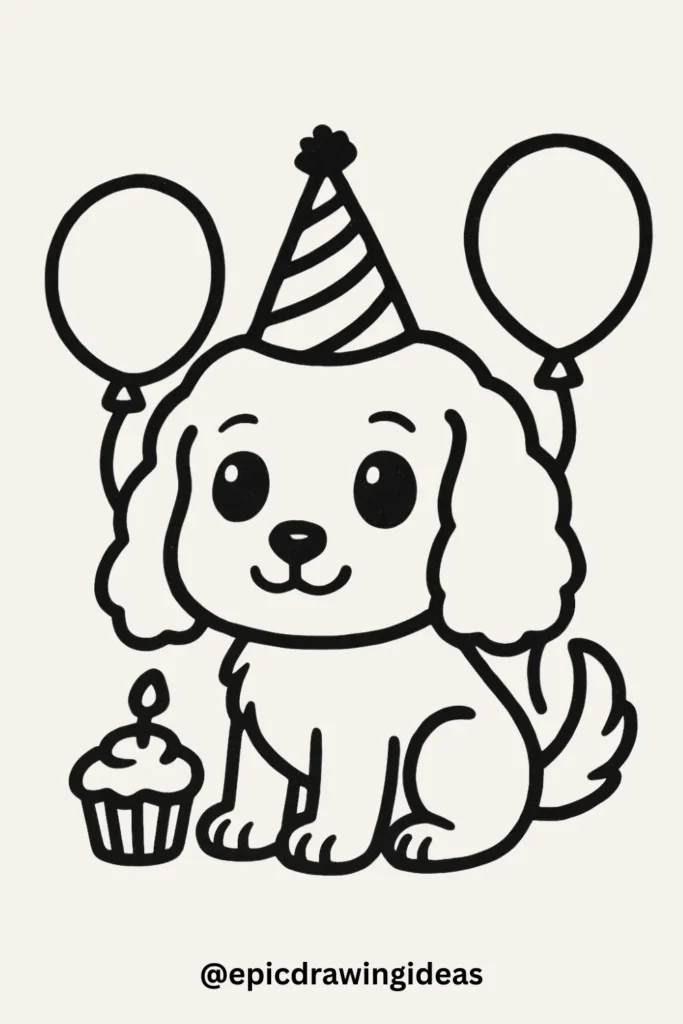 30 Cute Dog Drawing Ideas You’ll Love 5 Birthday Hat Pup